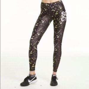 Terez for Soulcycle Paint Splatter Leggings High Rise Waist Black Size Small
